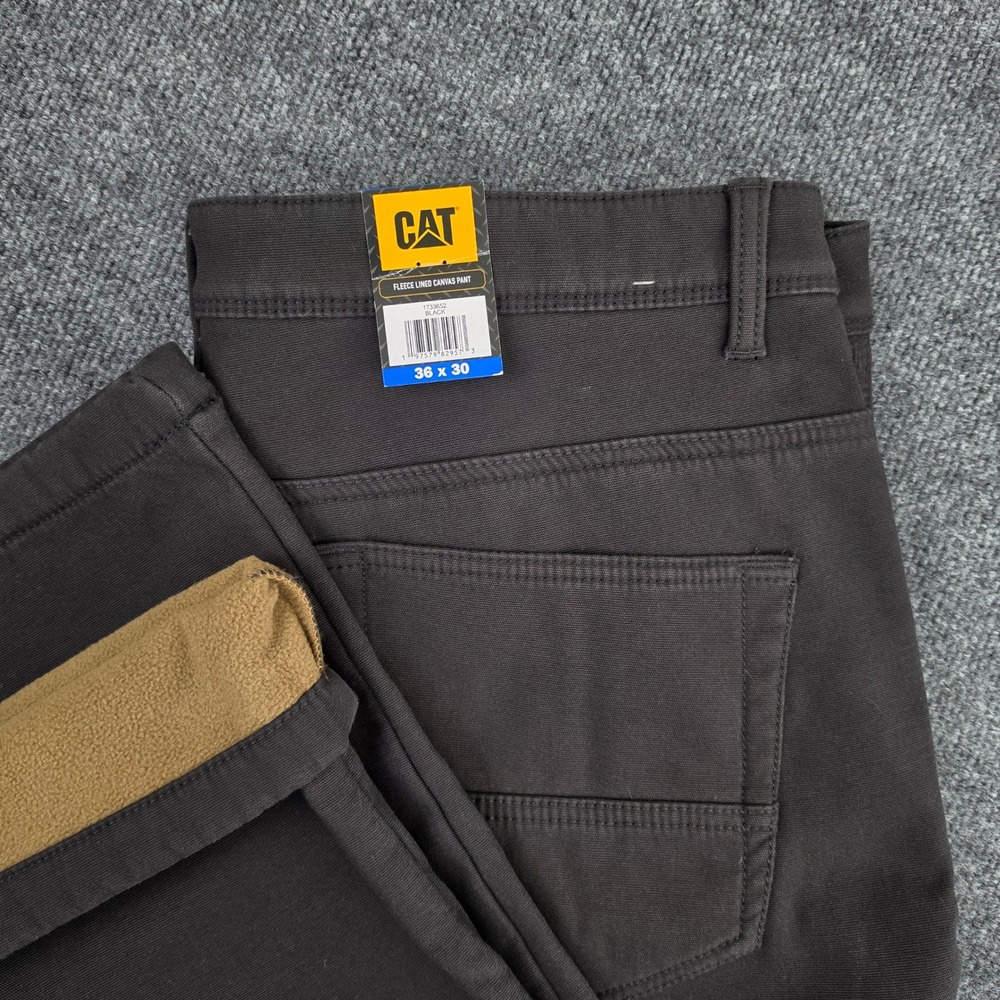 CAT Caterpillar Fleece Lined Canvas Work Pants Men's 36x30 Black NWT 1733652